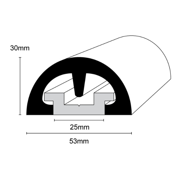 Bump! Fender 53MM Base Rubbing Strake Black Rubber with Track