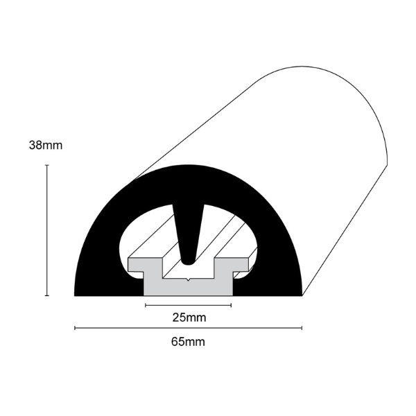 Bump! Fender 65MM Base Rubbing Strake Black Rubber with Track